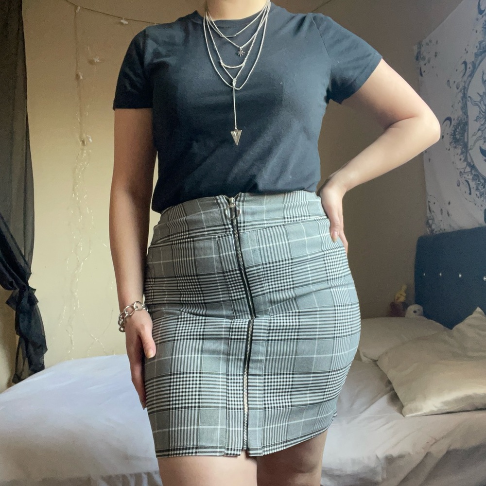 INC Plaid Zip Up Skirt